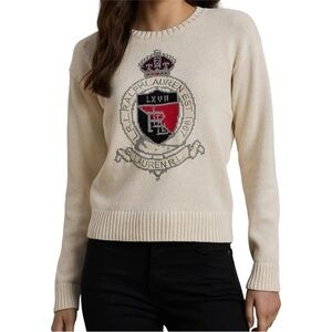 Ralph Lauren Beige Sweater with Emblem NEW WITH TAGS